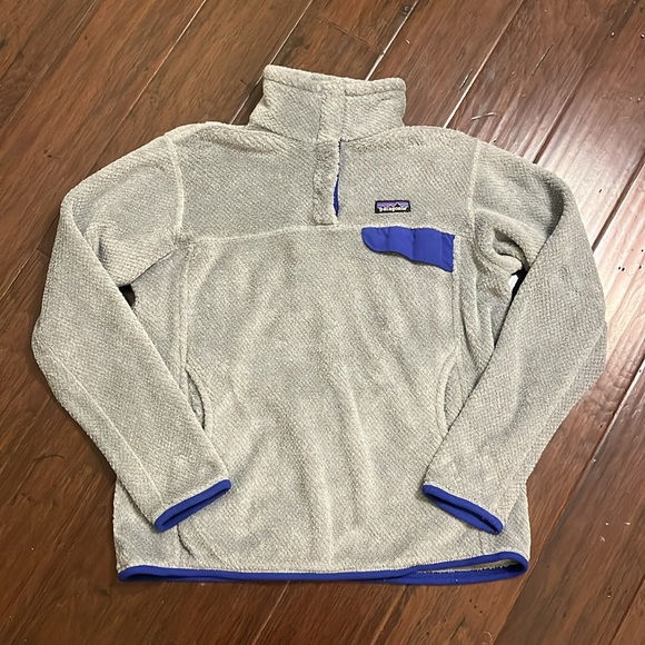 Patagonia Tailored Grey/Harvest Moon Blue Snap-T Fleece Pullover Size Large - Picture 2 of 8